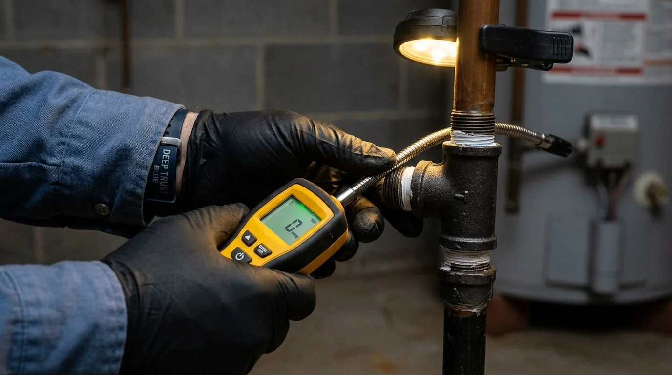 Gas leak detection with electronic sniffer by Johns Plumbing LLC in Peapack