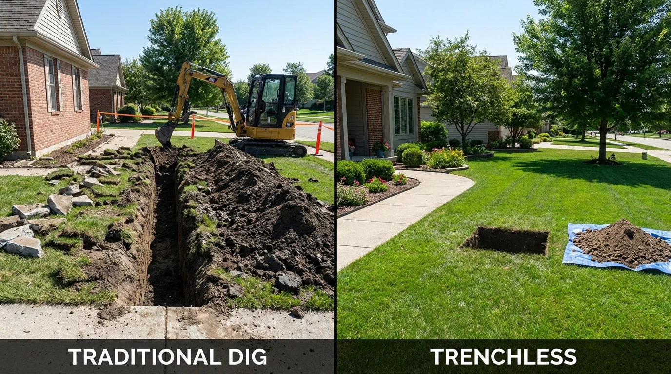 Trenchless sewer repair with minimal yard damage versus traditional excavation in Peapack, NJ